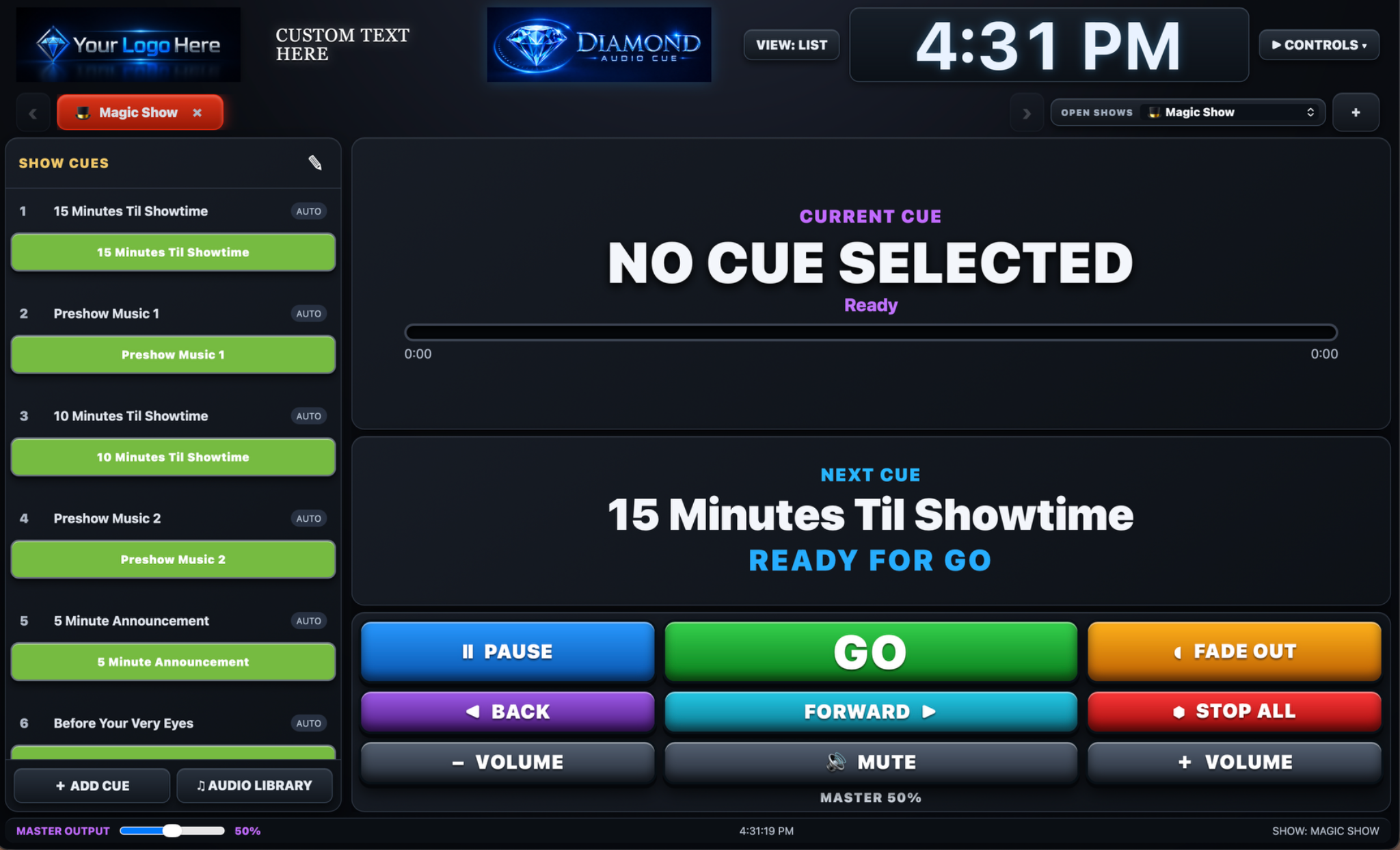 Diamond Audio Cue in List Mode