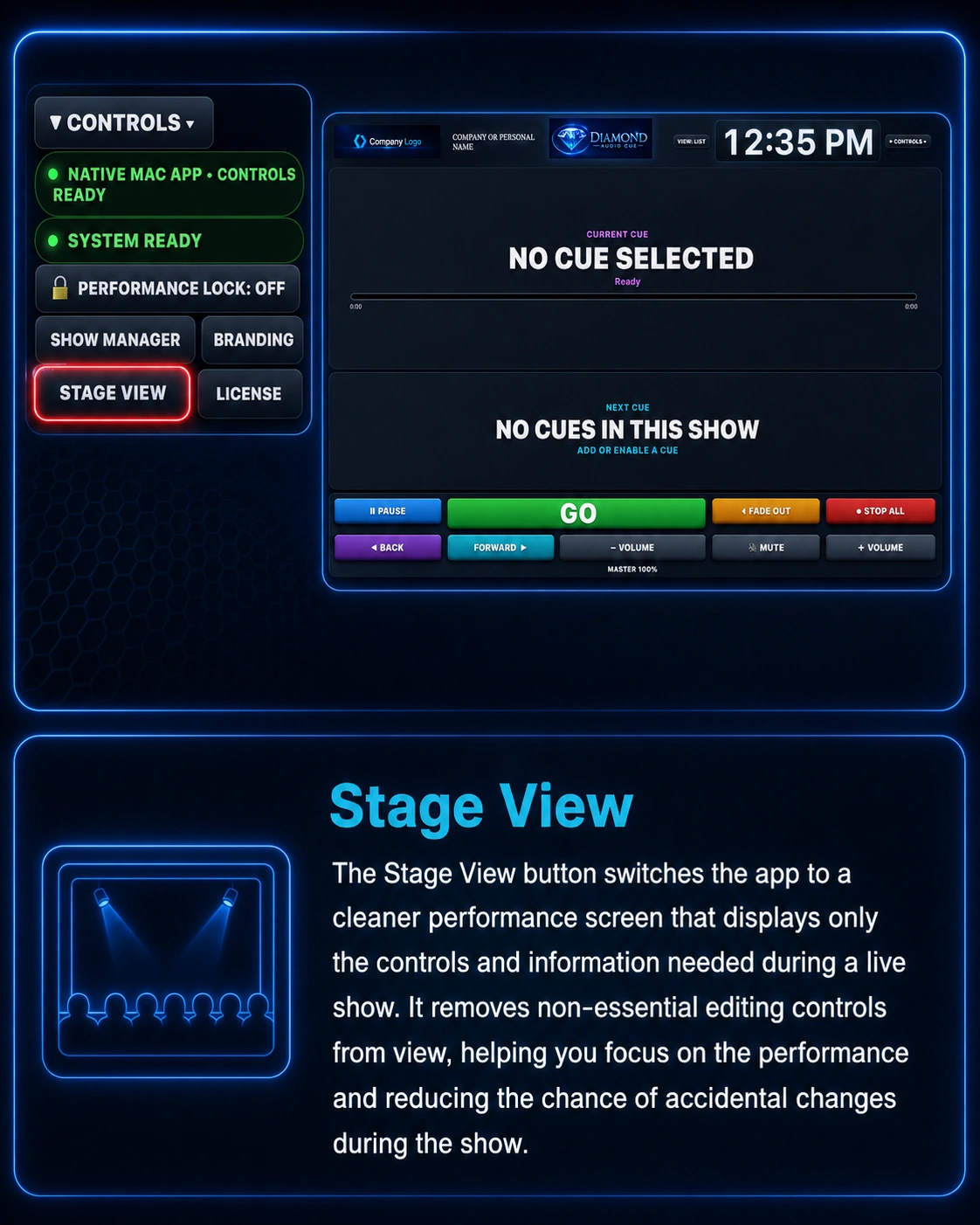 Diamond Audio Cue Stage View getting started guide
